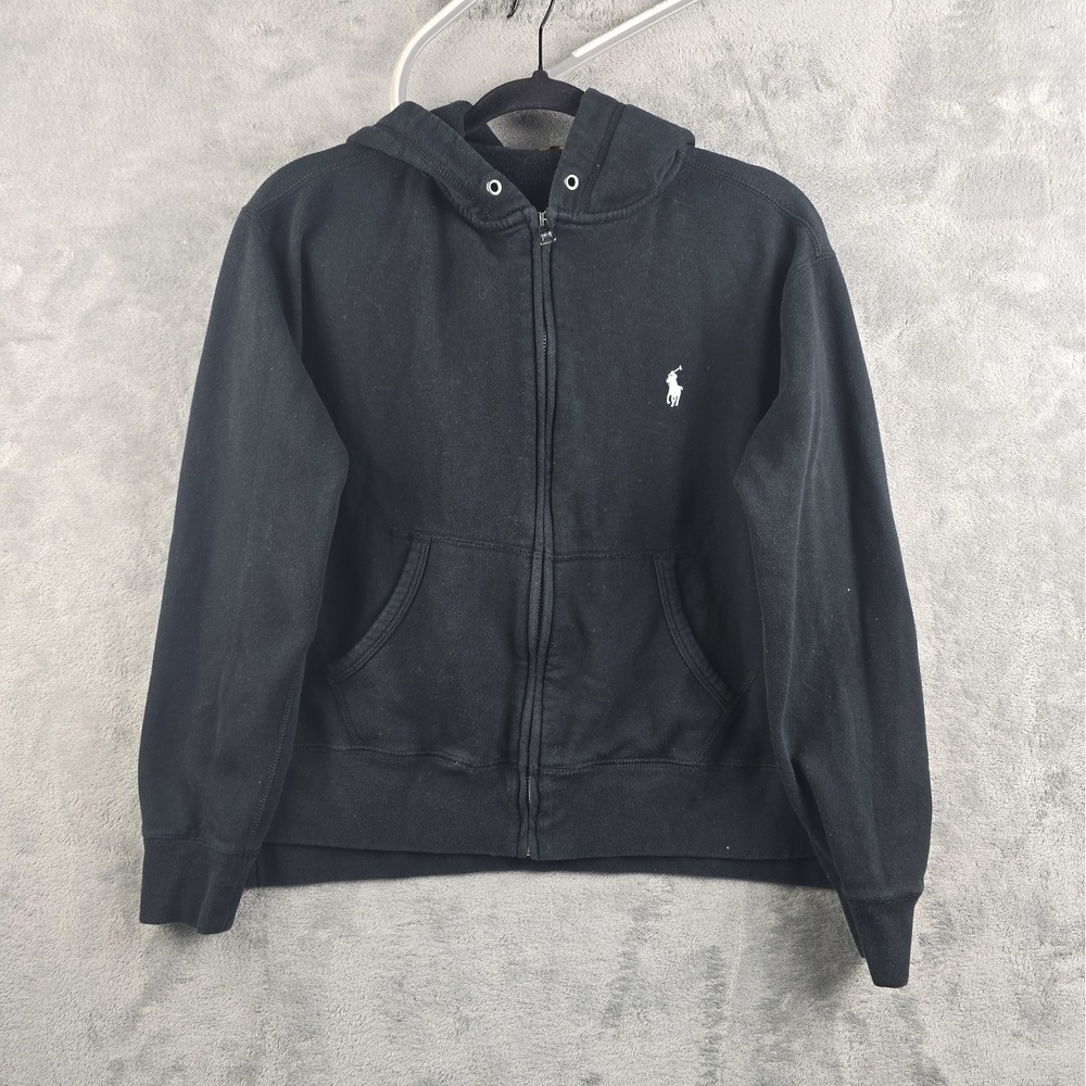 Polo Ralph Lauren Full Zip Hoodie Womens Medium Black Fleece Pony Logo